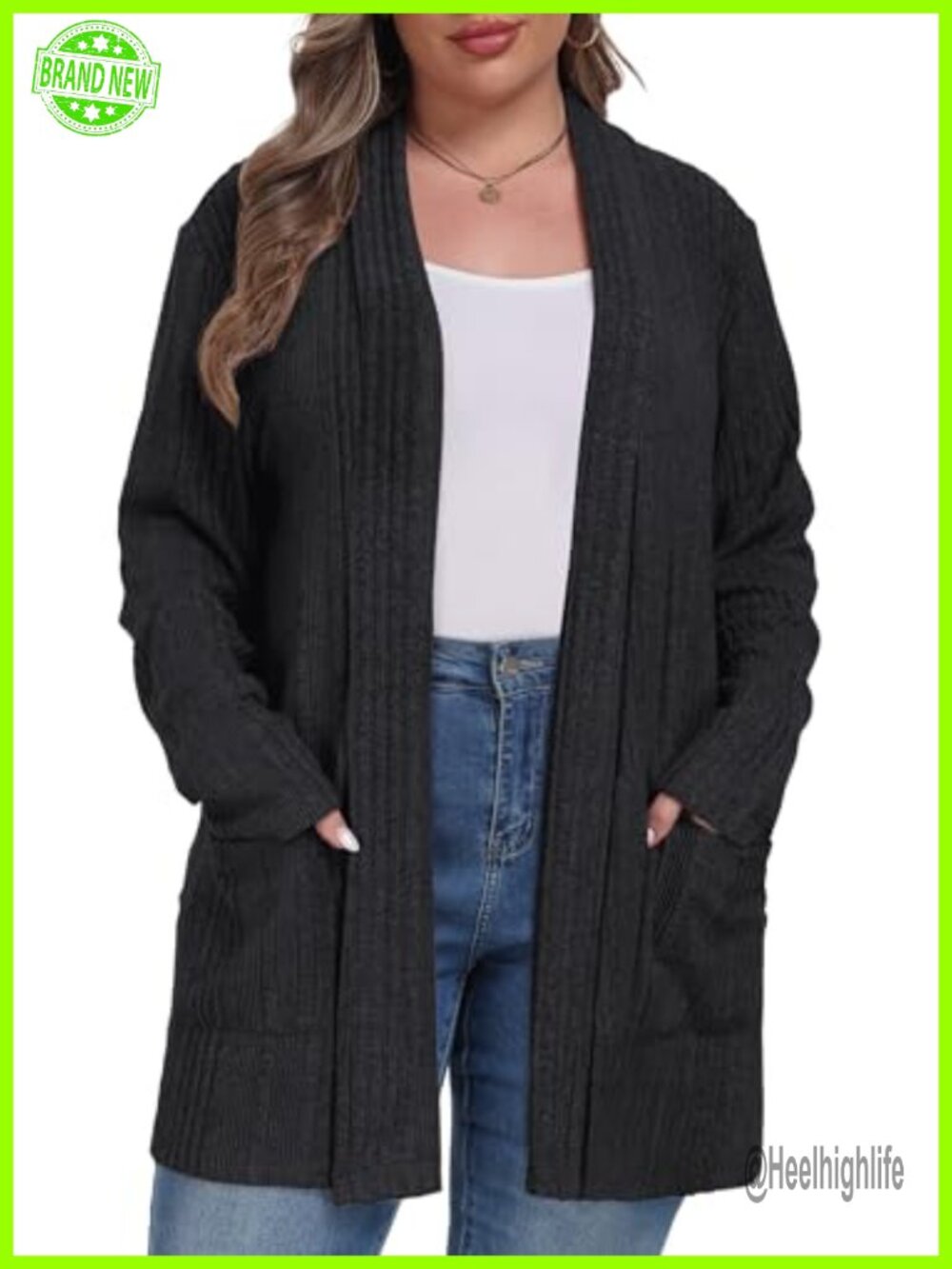 Plus Size Loose Cardigan Sweater with Pockets Long Sleeve